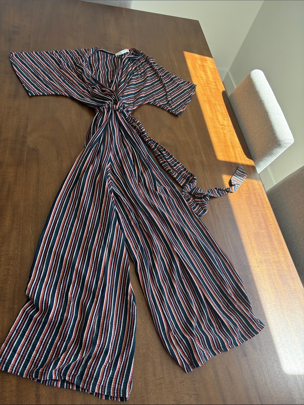Lush Striped Wide-Leg Jumpsuit in Navy, Rust & Cream